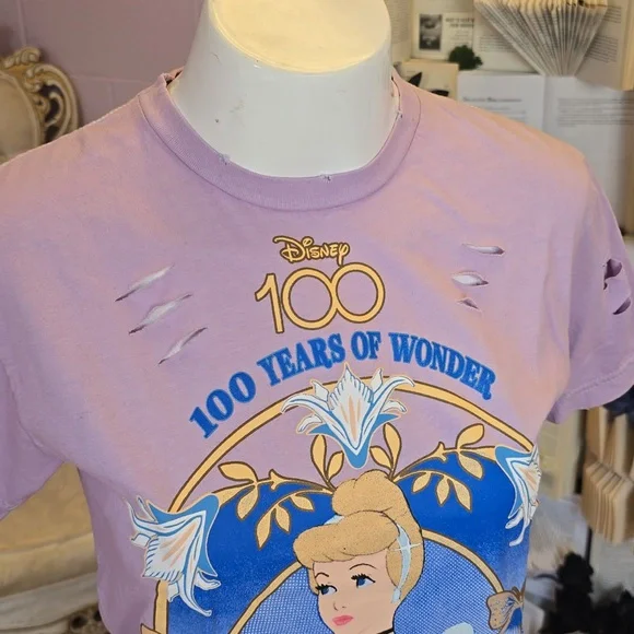 NWT Disney 100 Her Universe Cinderella Distressed Tee XS Purple - Picture 2 of 7